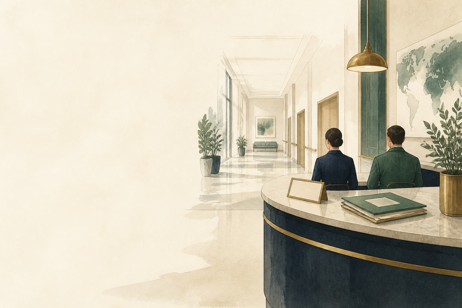 Illustration d’un bureau international d’hôpital, calme.